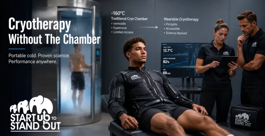 Athlete wearing a portable cryogenic recovery jacket delivering clinical-grade cryotherapy without a traditional cryotherapy chamber.