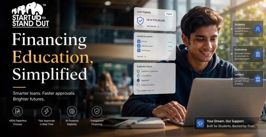 Student using a digital education loan platform to check eligibility, upload documents, and track loan approval status online.