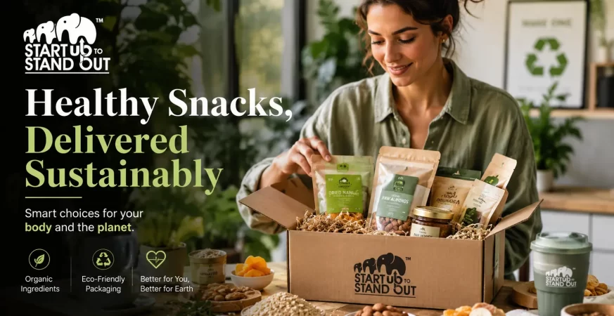 Eco-friendly subscription box filled with organic snacks packaged in sustainable materials for health-conscious consumers.