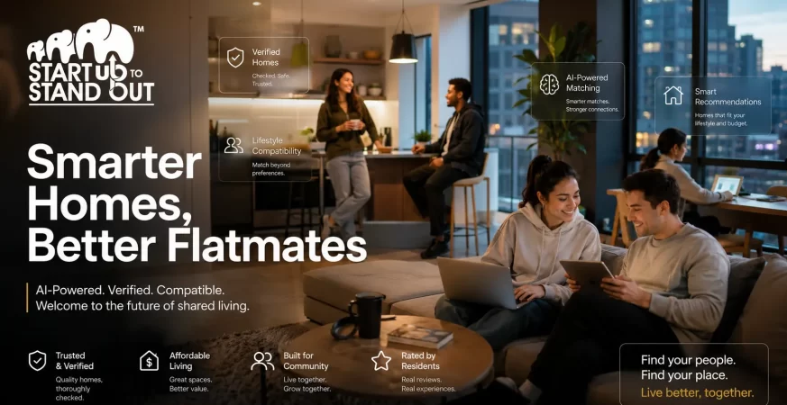 Young professionals and students using an AI-powered co-living platform to find compatible roommates and verified shared accommodation.