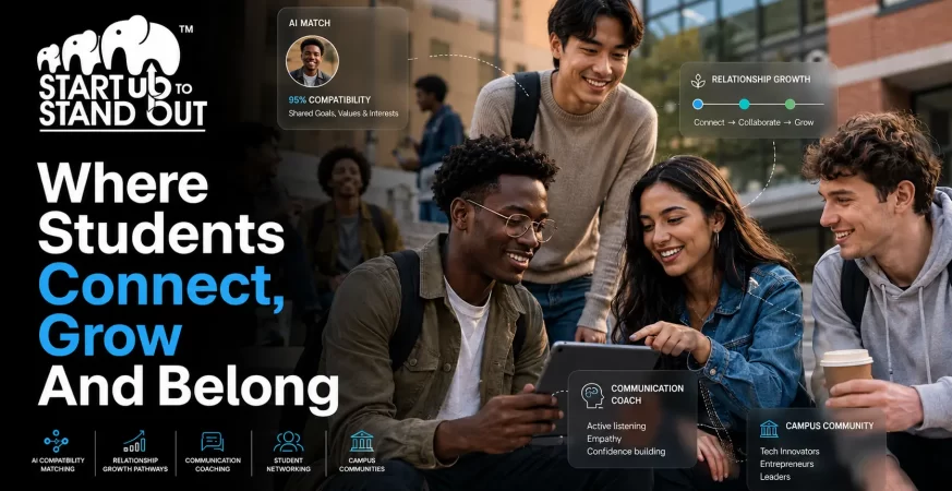 Students using an AI-powered social intelligence platform that helps build friendships, improve communication skills, and strengthen campus connections.
