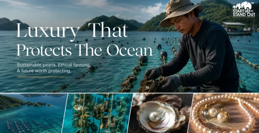 Cultured pearl oysters growing in a sustainable marine aquaculture farm with clear coastal waters and environmentally responsible farming practices.